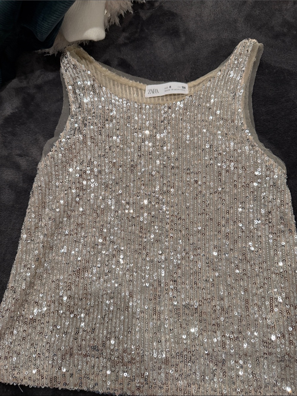 Zara Girls Sequin Tank Dress in Champagne Gold